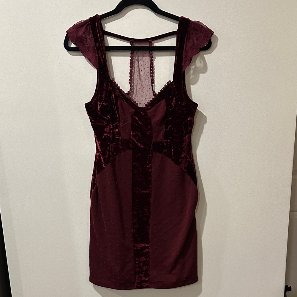 Free People Burgundy Velvet Dress- Dark Academia, Whimsygoth